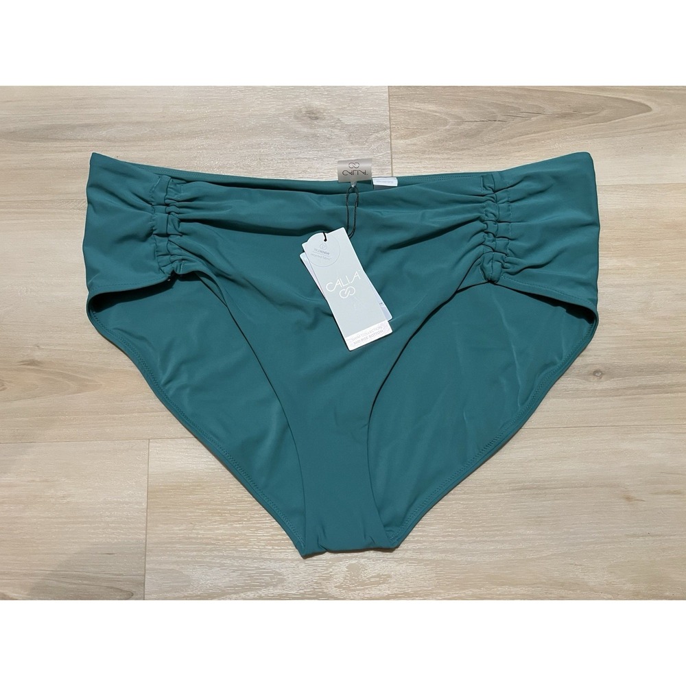 NWT Calia Carrie Underwood Swim Bikini‎ Bottom Ruched Side Jungle Green XXL Teal